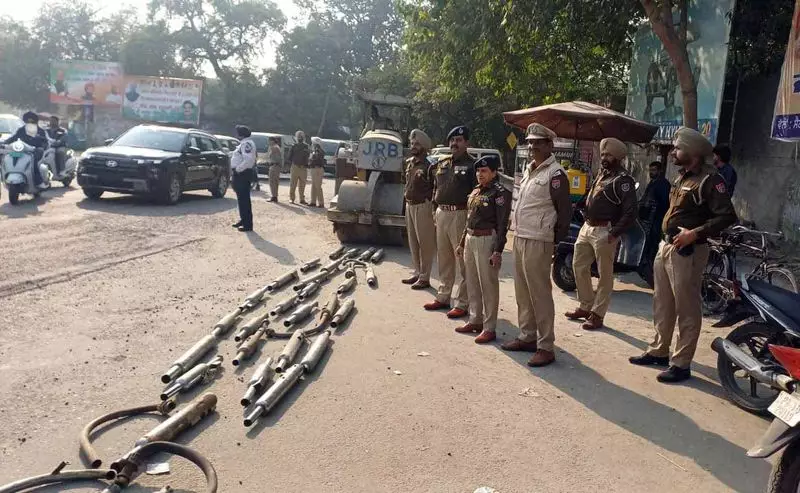 Amritsar Police Crush Modified Bike Silencers with Road Roller