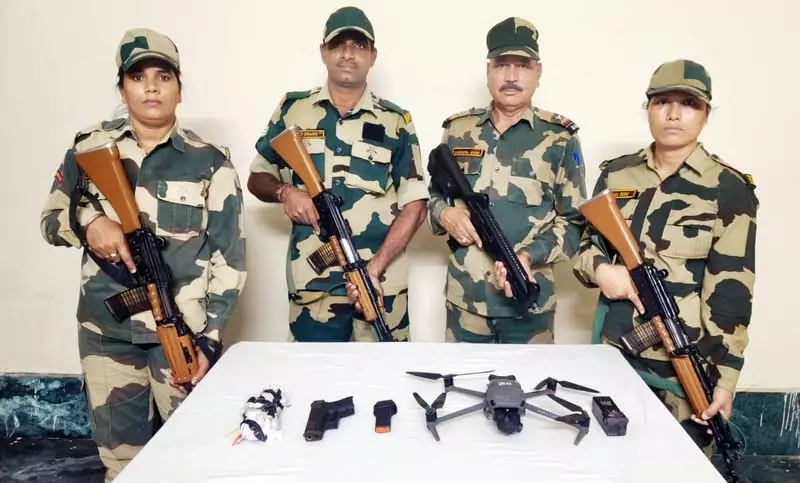 BSF Thwarts Smuggling Bid: Drone, Pistols & Heroin Seized in Amritsar Border Operation