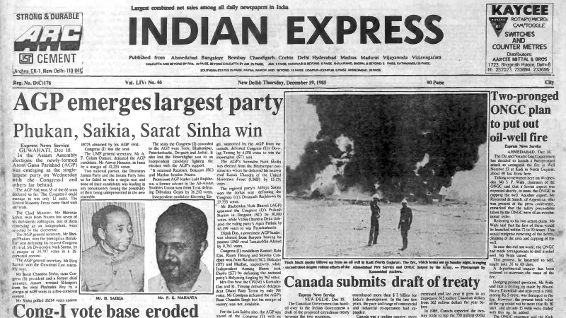 Dec 19, 1985: AGP Sweeps Assam, Extradition Treaty Drafted, ONGC Fights Fire