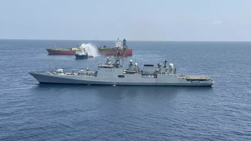 Indian Navy's INS Trikand Executes Daring Fire Rescue Mission Near Djibouti Coast