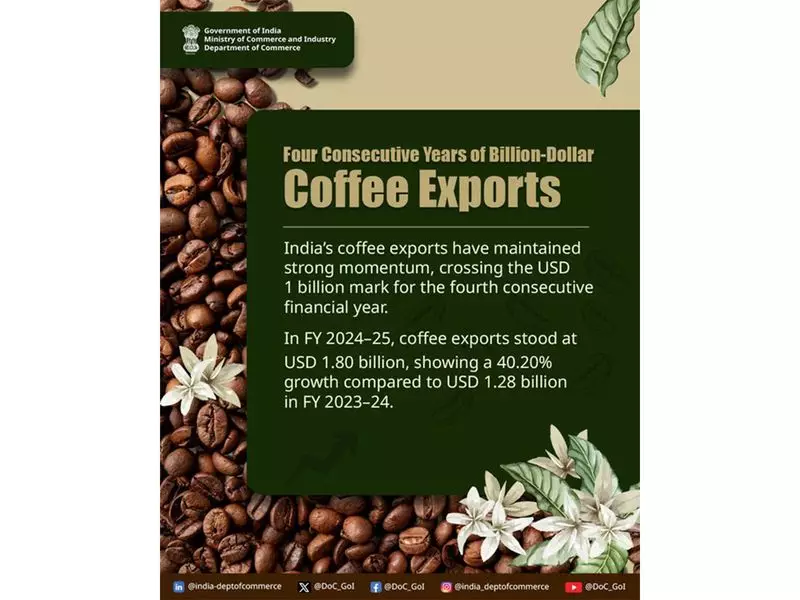 India's Coffee Exports Brew Record Success: Hits USD 1.8 Billion in FY25