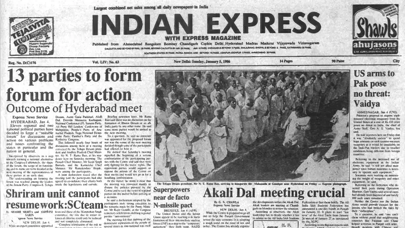Jan 5, 1986: Opposition Forges National Forum, Punjab Violence & Superpower Talks
