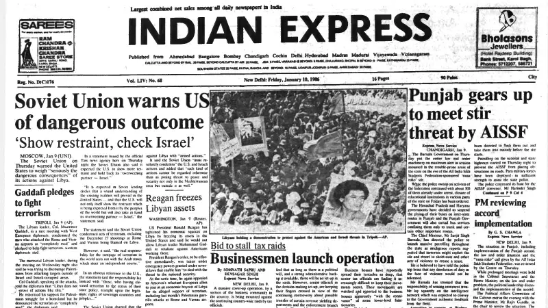 January 10, 1986: USSR Warns US on Libya, India-Pakistan Trade Talks, Punjab Tension
