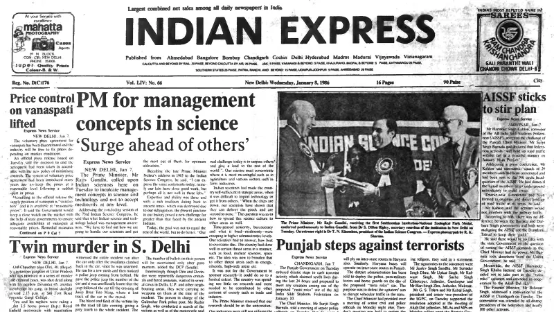 January 7, 1986: Rajiv Gandhi on Science, Punjab Terror, Libya Alert