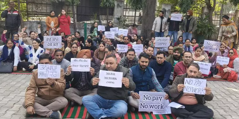 NHM Employees Protest in Ludhiana, Demand 2 Months' Overdue Salaries