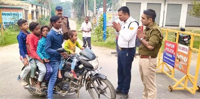 Six Kids on One Scooter: UP Police Stunned by Reckless Driving Display