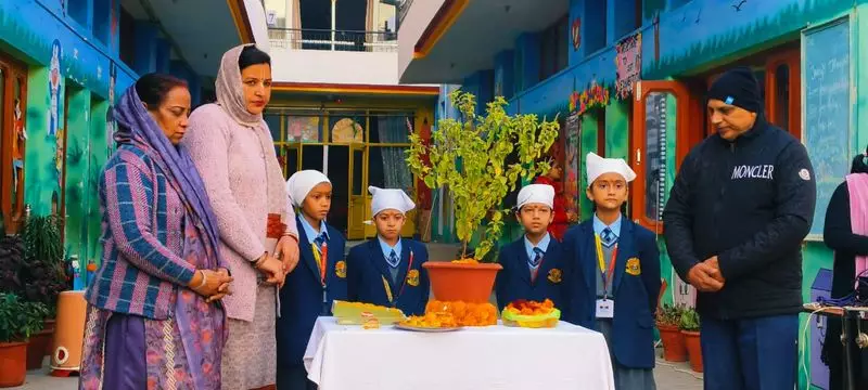 Students in Bhopal Celebrate Tulsi Pujan with Traditional Fervor