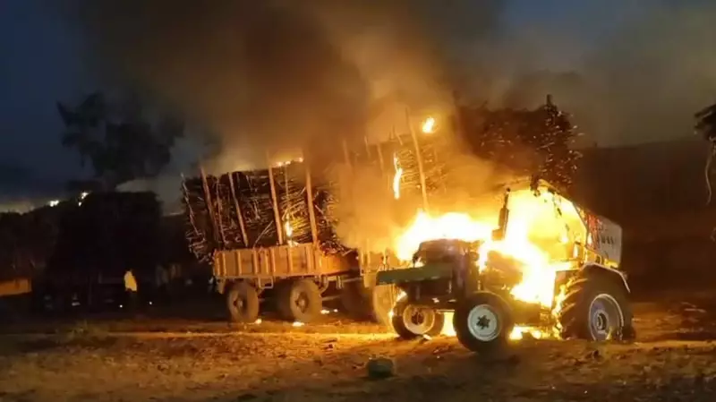 Sugarcane Farmers Torch Tractors in Mudhol Demanding Rs 3,500 Per Tonne