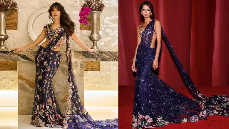 Nora Fatehi Stuns in Rahul Mishra Saree Gown - Is She Taking Fashion Cues from Zendaya's Desi Style?