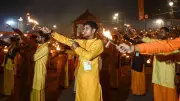 Ayodhya's Saryu Ghat Illuminates in Divine Splendor as Thousands Gather for Dhanteras Aarti | Breathtaking Visuals