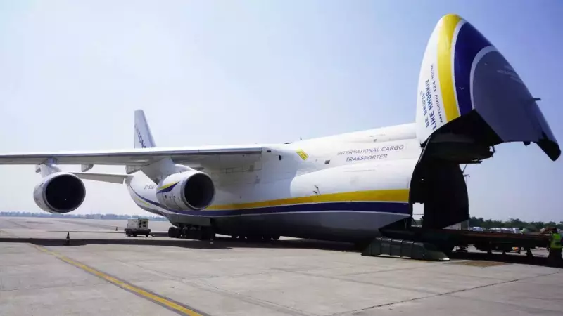 Antonov AN-124 Ruslan Returns to Hyderabad Airport, Showcasing Cargo Capabilities