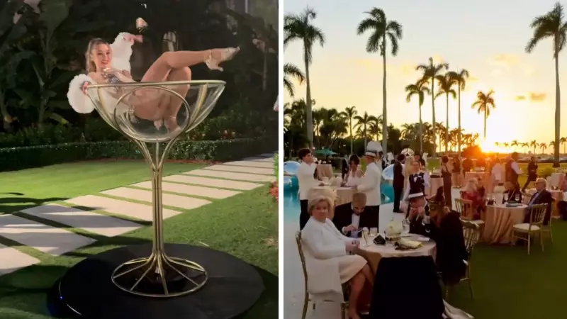 Bikini Dancer in Giant Martini Glass at Trump's Mar-a-Lago Party Sparks Epstein Island Comparisons | Viral Video Controversy