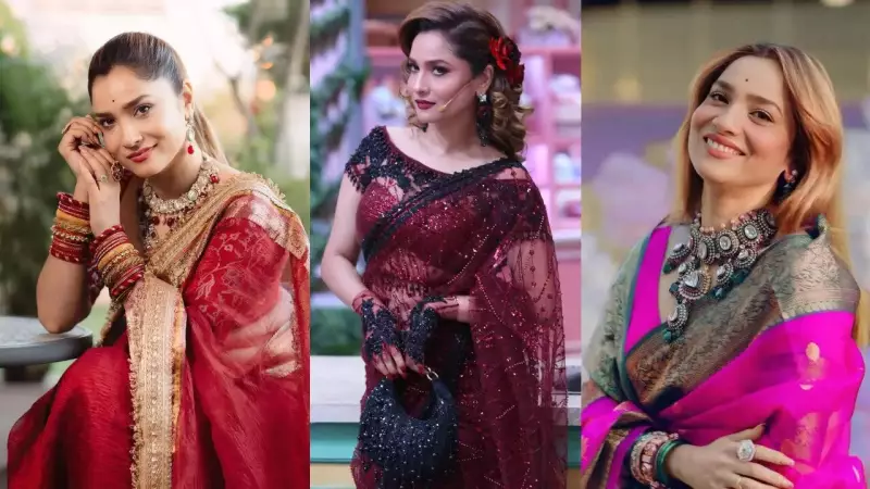 Ankita Lokhande's 8 Most Stylish Saree Looks: Red Bandhani to Purple Chiffon