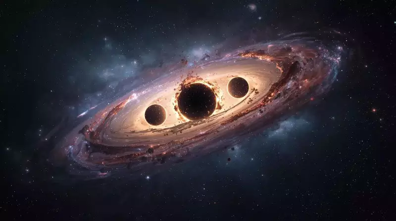 Astronomers Spot Rare Triple Active Black Holes in Merging Galaxies