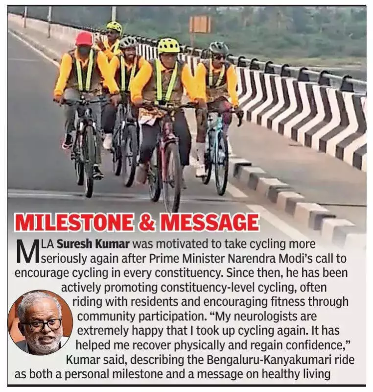 At 70, Bengaluru MLA Suresh Kumar Cycles 702km to Kanyakumari After Rare Illness