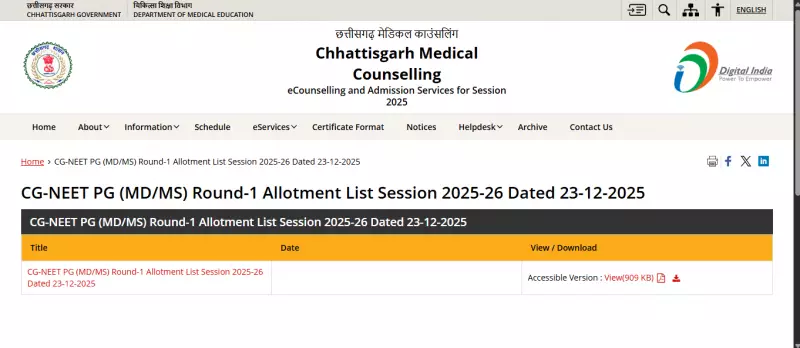 Chhattisgarh NEET PG 2025 Round 1 Results Out: 273 Candidates Allotted Seats
