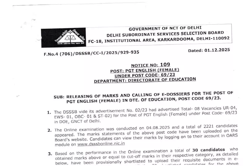 DSSSB PGT English Result 2025 Out: 30 Shortlisted for E-Dossier Upload
