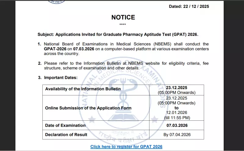GPAT 2026 Registration Begins Today: Apply by Jan 12 for March 7 Exam