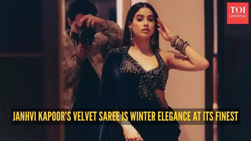 Janhvi Kapoor's Royal Blue Velvet Saree by Sawan Gandhi is Winter Glam Goals