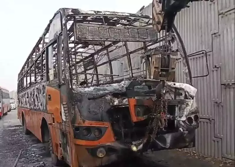 KSRTC Driver's Alertness Averts Tragedy: All Passengers Escape Bus Fire Near Mysuru