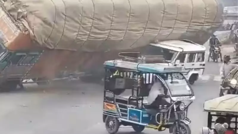 Overloaded Truck Topples in Rampur, Crushes Car, Driver Killed on Spot