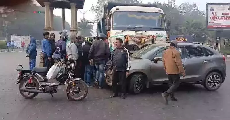 Truck Rams Car at Bhubaneswar Square: Driver's Miracle Escape After 20-Meter Drag