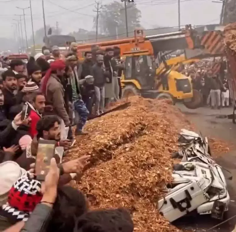 UP Power Dept Driver Killed as Overloaded Truck Overturns on SUV in Rampur