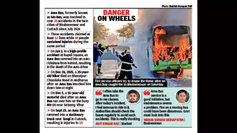 26 Passengers Escape as Ama Bus Catches Fire in Bhubaneswar; Short-Circuit Blamed