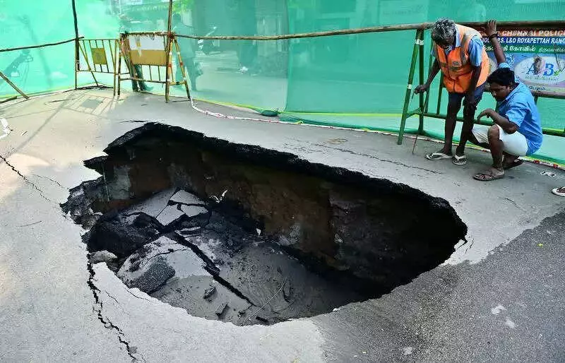 Chennai's R K Mutt Road Caves In Again: Sewer Line Damage Halts Traffic