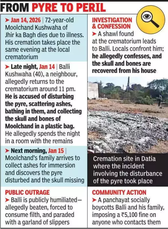 Datia Man Bathes in Funeral Ashes, Takes Skull Home; Faces Mob Justice and Social Boycott