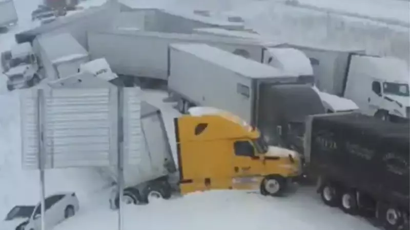 Drone Footage Reveals Massive 100+ Vehicle Pileup on Michigan Highway Amid Whiteout