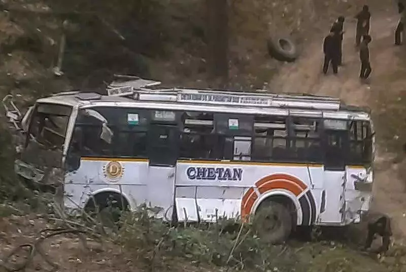 Elderly Woman Killed, Four Injured as Bus Plunges Down Hill in Mandi