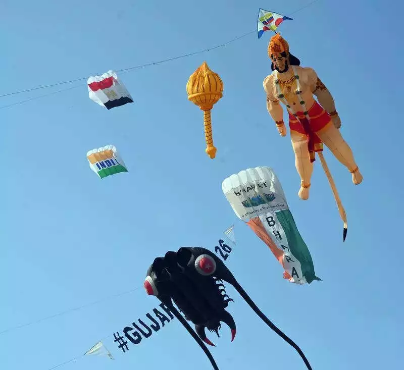 Giant 35-Foot Hanuman Kite Soars at Ahmedabad's International Festival