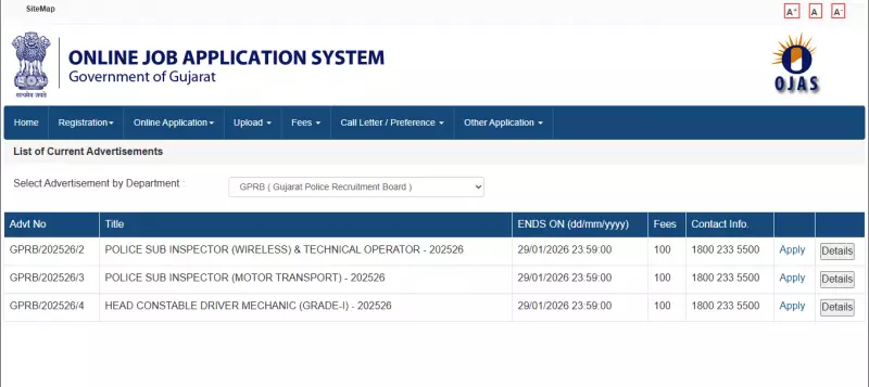 Gujarat Police SI Recruitment 2026: 950 Technical Posts, Apply on OJAS by Jan 29