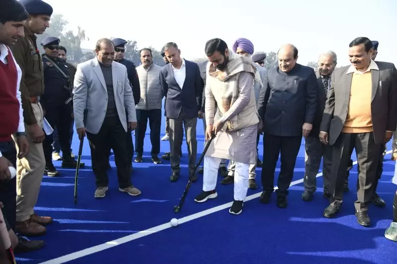Haryana CM Inaugurates New Synthetic Hockey Ground at Kurukshetra University