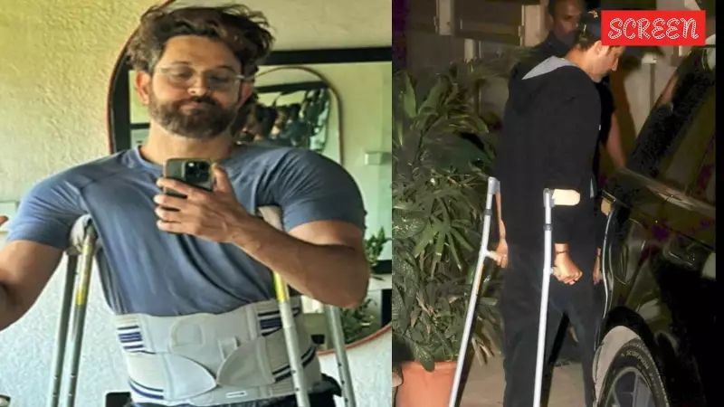 Hrithik Roshan Spotted with Elbow Crutches at Mumbai Party, Fans Express Concern Over Recurring Injuries