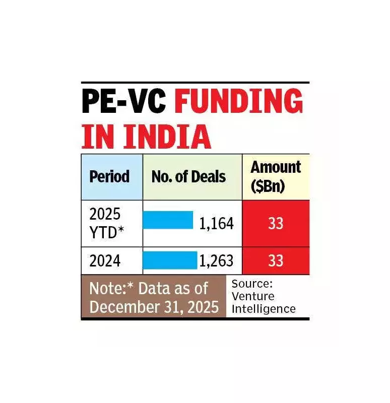 India's PE-VC Investments Hold Steady at $33 Billion in 2025: Report