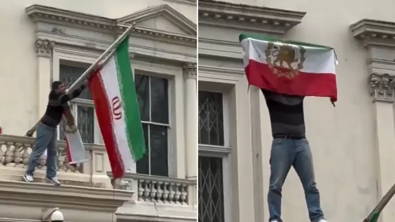 Iran's Pre-1979 Flag Flies on London Embassy in Defiant Protest