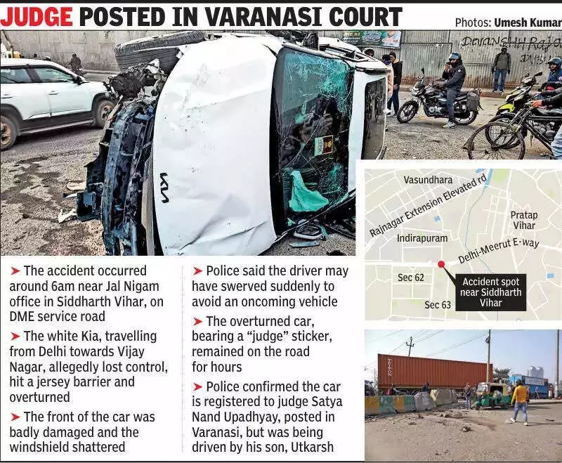 Judge's Son's Car Overturns on Delhi-Meerut Expressway, Driver Escapes with Minor Injuries