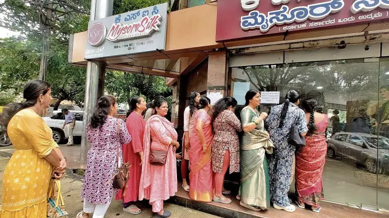 Mysore Silk Saree Stores Witness Long Queues as Women Wait Patiently for Traditional Attire