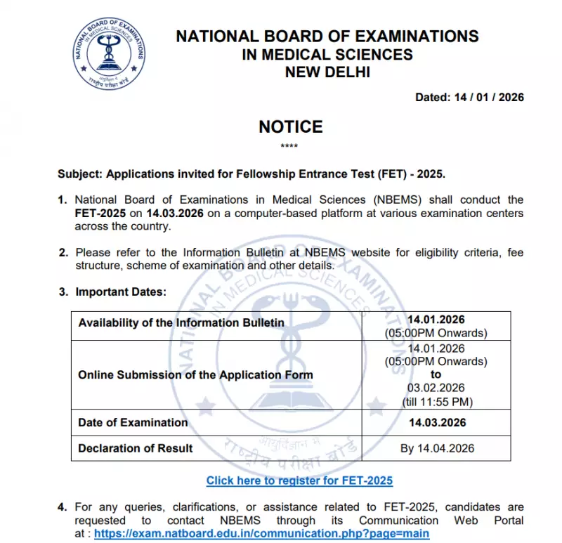 NBEMS Releases FET 2025 Notification: Registration Starts Today at 5 PM