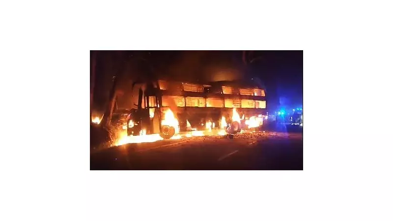 Private Sleeper Bus Catches Fire in Karnataka's Shivamogga En Route to Bengaluru
