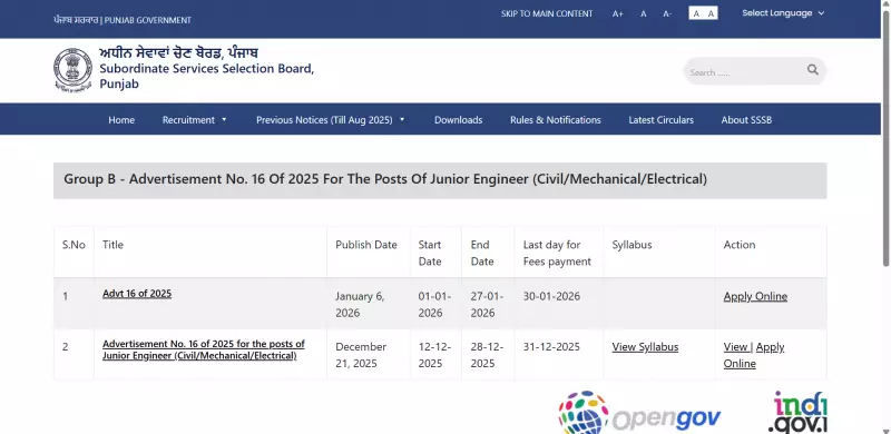 PSSSB Junior Engineer Recruitment 2026: Application Deadline Tomorrow