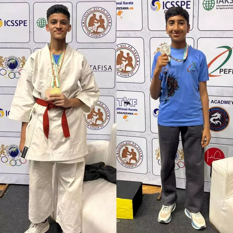 Sambhav and Aditya Shine with Karate Medals at Prestigious Meet