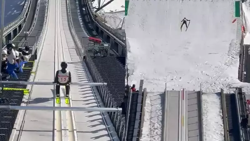 Ski Jumpers Soar Through Snowy Peaks in Breathtaking Display of Skill