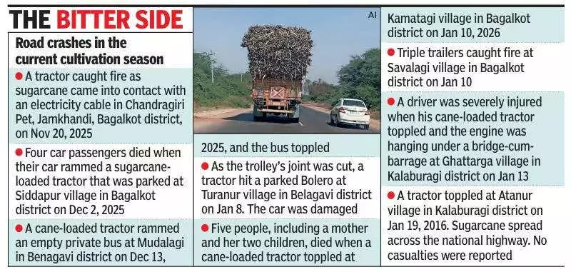 Sugarcane-Loaded Tractors Become Death Traps on North Karnataka Roads