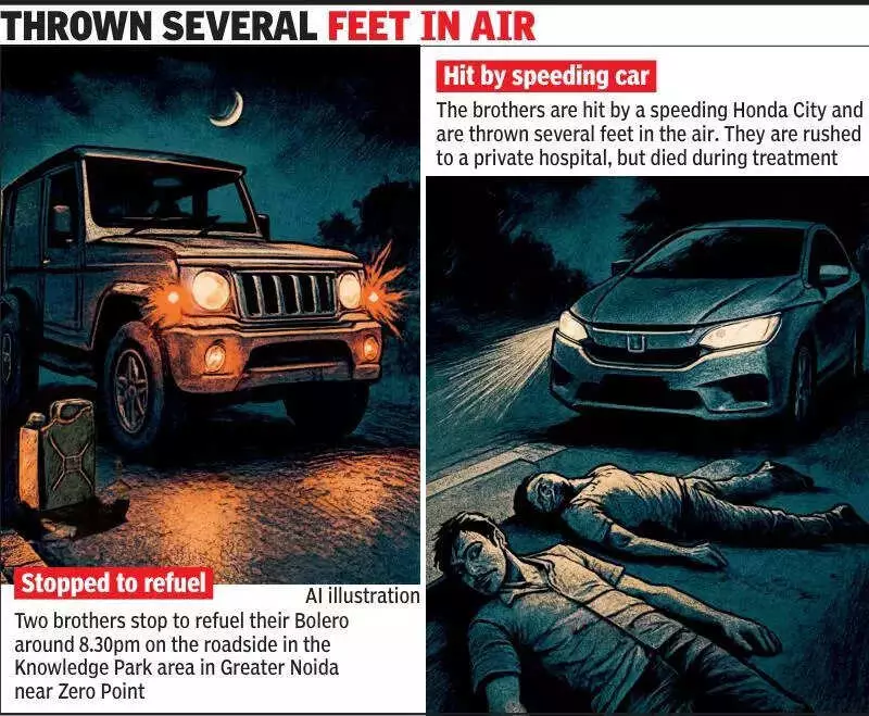 Two Brothers Killed in Noida Road Crash While Refueling Their Vehicle