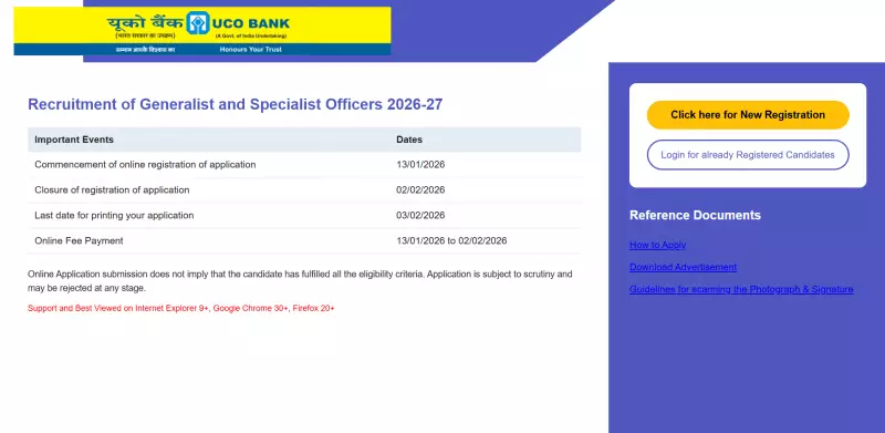 UCO Bank Opens 173 Specialist Officer Posts: Apply Online by Feb 2, 2026