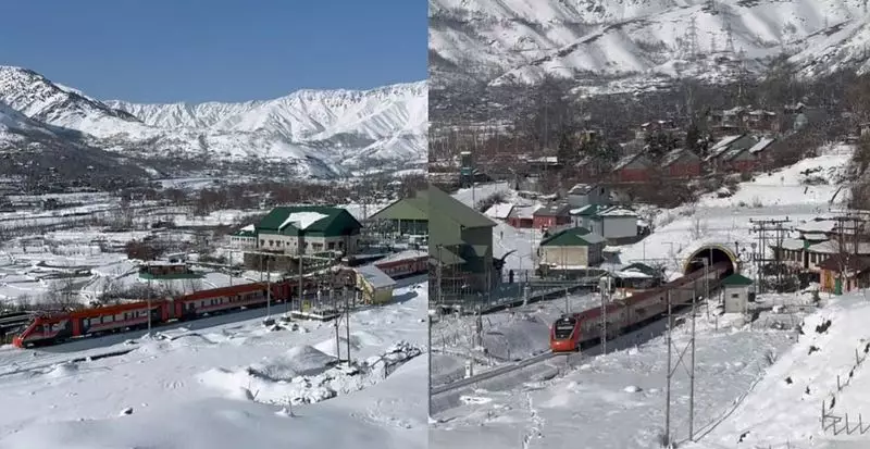 Vande Bharat Express Glides Through Snow-Covered Kashmir Tracks, Showcasing Engineering Prowess