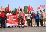 850km Cycle Yatra Reaches Vijayawada, Demands Protection for Public Sector Banks